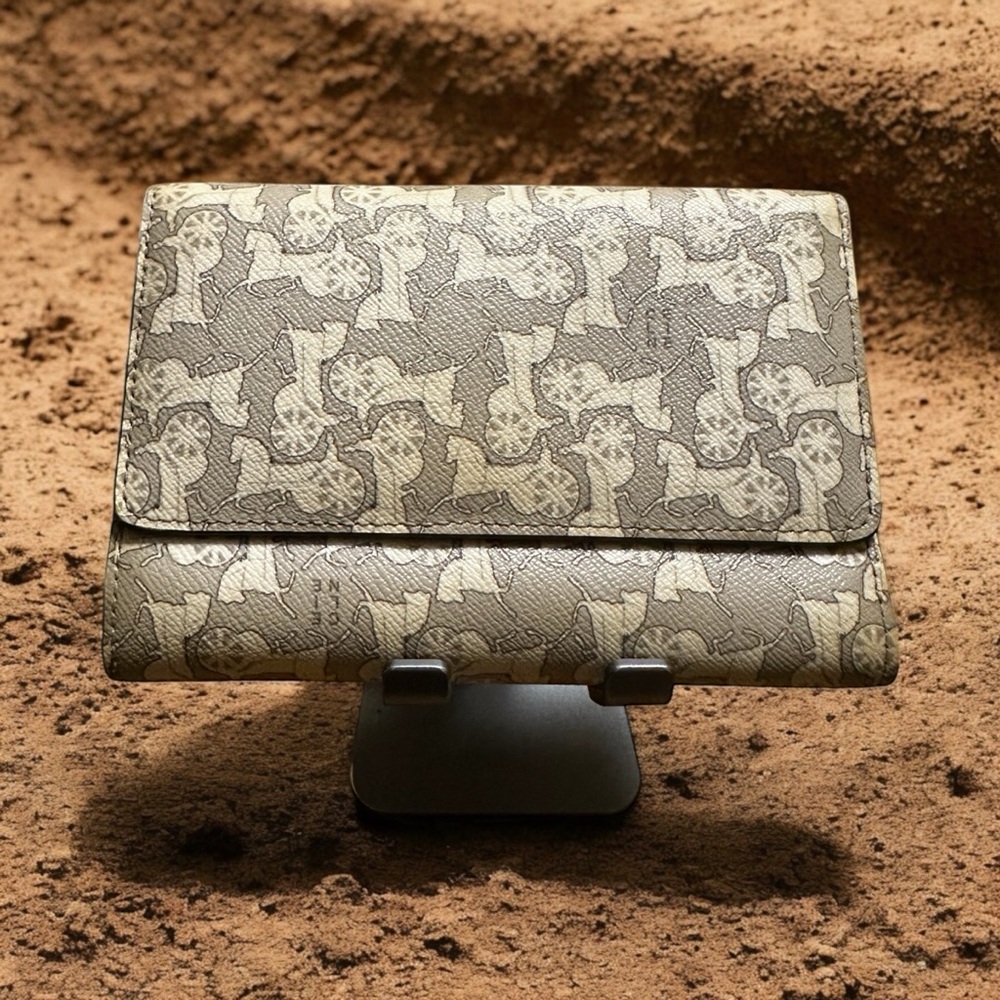Celine Gray & Cream Leather Horse & Carriage Wallet
